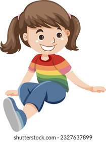 Happy Girl in Rainbow Shirt Cartoon Vector illustration