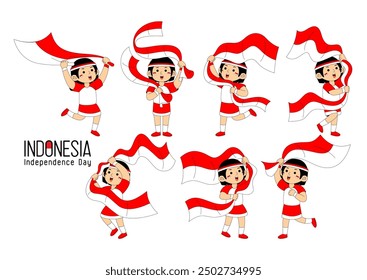 Happy Girl raising Indonesian Flag