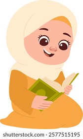 Happy Girl Reading a Quran Illustration
