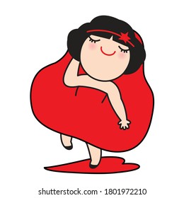 Happy Girl In Red Is Dancing On A Red Heart Concept Card Character illustration