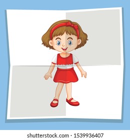 Happy girl in red dress illustration