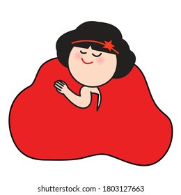 Happy Girl In Red dress Sitting On The Floor. Character illustration Card Concept.