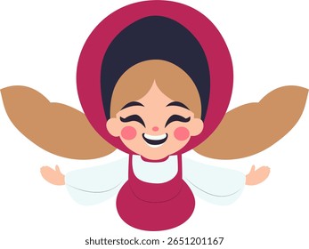 Feliz menina Red Hood ilustração de desenhos animados, uma menina usando kokoshnik chapéu feliz Maslenitsa Semana