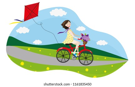Happy girl riding bicycle.