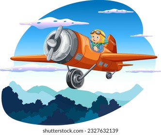 Happy Girl Riding Plane in the Sky illustration