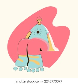 happy girl rollerblading.roller skating.Sporty woman.Card,banner,print.Trendy bright vector flat illustration