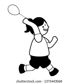 Happy girl running with a balloon icon. Vector illustration design