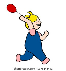 Happy girl running with a balloon. Vector illustration design