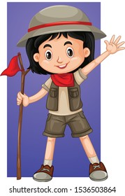 Happy girl in safari costume illustration