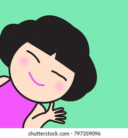 Happy Girl Say Hello With Smile Eyes Concept Card Character illustration