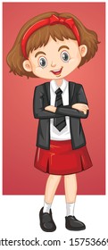 Happy girl in school uniform illustration