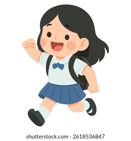Happy Girl Schoolgirl Running with Backpack cartoon