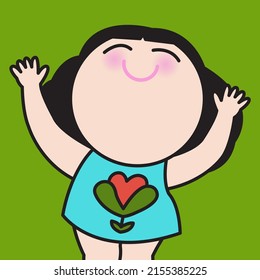 Happy Girl Seedling Herself New Fresh Heart. Self Love Concept Card Character illustration