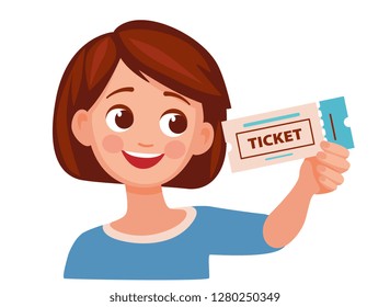 happy girl showing ticket