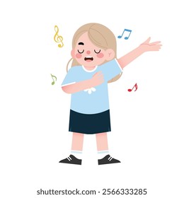 Happy Girl Singing Blonde Child Vocalist Musical Performance Cartoon Illustration