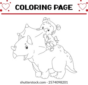happy girl is sitting dinosaur coloring page for kids