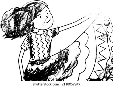 The happy girl sketch vector pattern background and texture. 