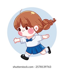 Happy Girl Skipping Cartoon Illustration