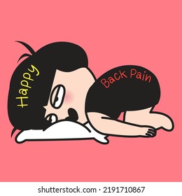 Happy Girl is Sleeping In A Back Pain Position Concept Card Character illustration