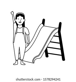 happy girl and slide playground over white background, vector illustration