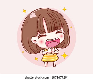 Happy girl smile and vector character design.
