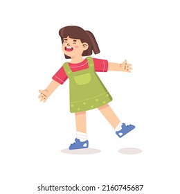 Happy girl smiles broadly. Happy child character. Cartoon vector illustration isolated on white background