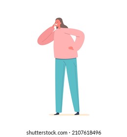 Happy Girl Smiling, Little Child Character Positivity, Happiness Emotion and Childhood Concept. Kid Wear Fashionable Clothes Blue Pants and Pink Sweater. Cartoon People Vector Illustration, Clipart
