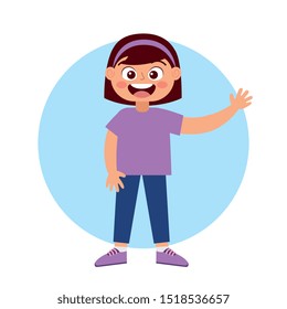 happy girl smiling waving hand cartoon. vector illustration