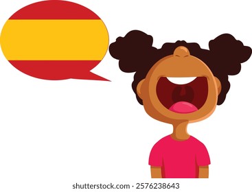 
Happy Girl Speaking Spanish Vector Cartoon Illustration. Cheerful child enjoying learning foreign languages 
