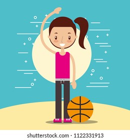 happy girl with sport basketball ball