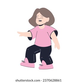 Happy Girl Stand and Smiling Having Fun Vector Illustration