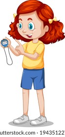 Happy girl standing and holding a timer illustration