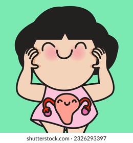 Happy Girl With Strong Healthy Happy Uterus Concept Card Character illustration