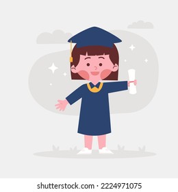 Happy Girl student graduation concept. flat creative female character illustration