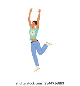 Happy Girl Student Jumping Feeling Happiness and Rejoice Vector Illustration