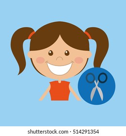 happy girl student school scissors icon vector illustration eps 10