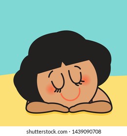 Happy Girl Sunbathing On The Beach In Spring Summer Concept Card Character illustration