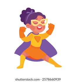 Happy Girl Superhero Wearing Colorful Costume Vector Illustration