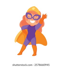 Happy Girl Superhero Wearing Colorful Costume Vector Illustration