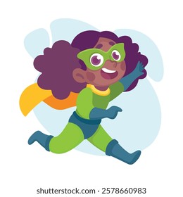 Happy Girl Superhero Wearing Colorful Costume Vector Illustration