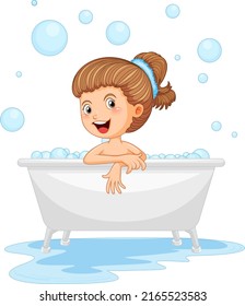 Happy girl taking a bath illustration