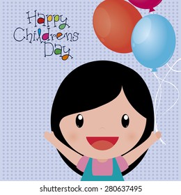 Happy girl with text on a textured background. Vector illustration