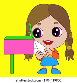 Happy Girl That Is Holding An Envelope With Message, Woman Getting Incoming Letter Or Mail From Her Mailbox, Simple Colored Emoticon