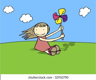 Happy girl with toy. (Series). Vector illustration