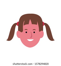 happy girl with two hair tails over white background, vector illustration