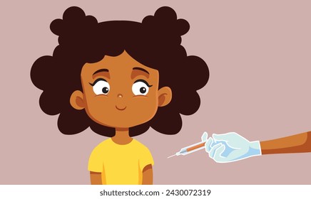 
Happy Girl Vaccinated against Childhood Diseases Vector Illustration. Child getting an injection at the pediatric medical cabinet 
