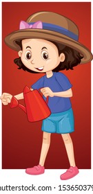 Happy girl with watering can illustration