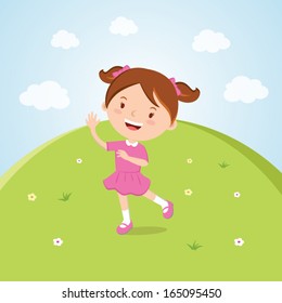Happy girl waving. Happy day!