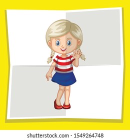 Happy girl waving hand illustration