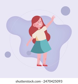 Happy girl waving hello. Friendly girl meeting friend flat vector illustration. Communication, gesture, greeting habit concept for banner, website design or landing web page